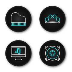 Poster - set line stereo speaker, computer with music note, tambourine and grand piano icon. vector