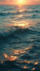 Aufkleber - Sunset over the Ocean: Waves Sparkling with Golden Light at Dusk