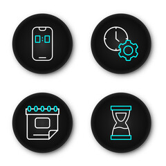 Poster - Set line Old hourglass, Calendar, Time management and Alarm clock app mobile icon. Vector