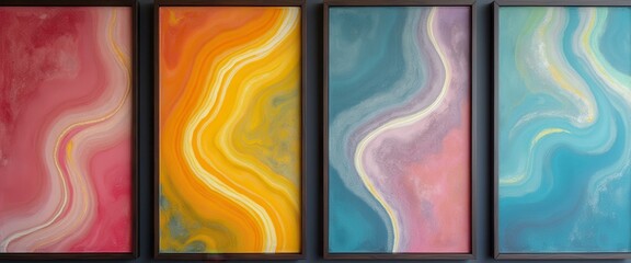 Aufkleber - Abstract Framed Art with Fluid Swirls in Warm and Cool Tones for Modern Wall Decor