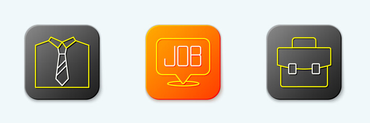 Poster - Set line Tie, Search job and Briefcase icon. Vector