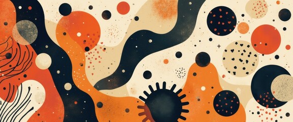 Poster - Dynamic Abstract Composition with Bold Shapes and Textural Elements in Warm Tones