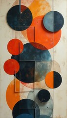 Poster - Abstract Geometric Composition: Overlapping Circles, Squares, and Translucent Layers in a Modern Art Style