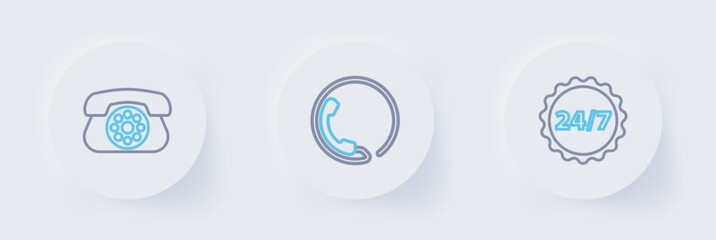Poster - Set line Clock 24 hours, Telephone support and icon. Vector