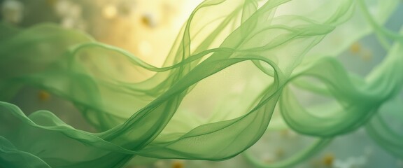 Aufkleber - Graceful Green Sheer Fabric Flowing in Soft Light Abstract Backdrop
