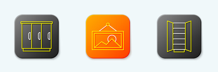 Poster - Set line Wardrobe, Picture and icon. Vector