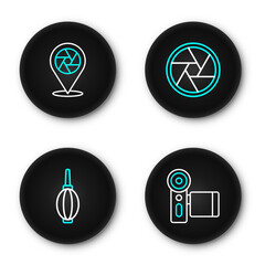 Poster - Set line Cinema camera, Dust blower, Camera shutter and icon. Vector