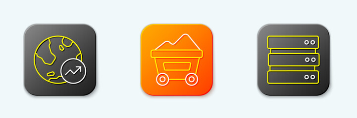 Poster - Set line Financial growth, Coal mine trolley and Server icon. Vector