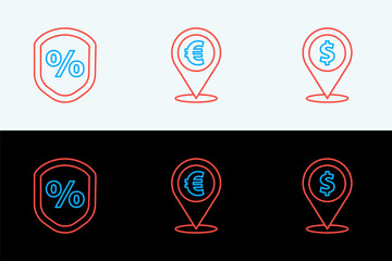 Poster - Set line Cash location, Loan percent and icon. Vector