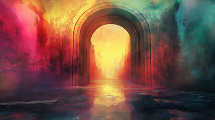 Fototapete - A surreal archway that leads to an alternate dimension of vibrant colors