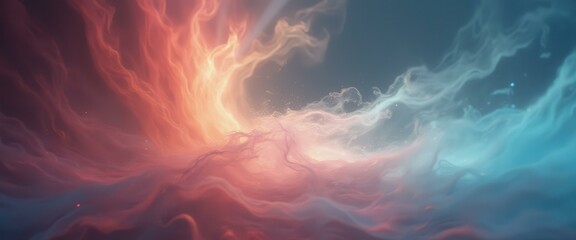Poster - Abstract Fire and Ice Energy Collision with Ethereal Smoke and Light Effects Creating a Dynamic Contrast