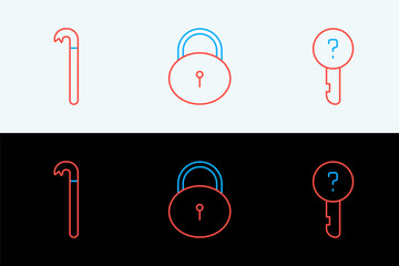 Poster - set line undefined key, crowbar and lock icon. vector
