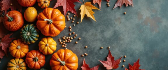 Poster - Autumn Abundance: Pumpkins, Leaves, and Berries for a Harvest Celebration