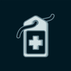 Poster - Line Cross hospital medical tag icon isolated on black background. First aid. Diagnostics symbol. Medicine and pharmacy sign. Flat filled outline style with shadow. Vector