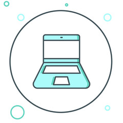 Poster - Line Laptop icon isolated on white background. Computer notebook with empty screen sign. Colorful outline concept. Vector
