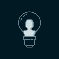 Poster - Line Human head with lamp bulb icon isolated on black background. Flat filled outline style with shadow. Vector