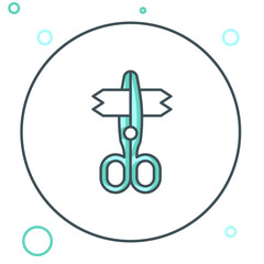 Poster - Line Scissors icon isolated on white background. Tailor symbol. Cutting tool sign. Colorful outline concept. Vector