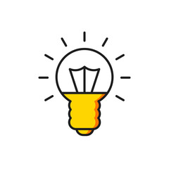 Poster - Color Light bulb with concept of idea icon isolated on white background. Energy and idea symbol. Inspiration concept. Flat filled outline style with shadow. Vector