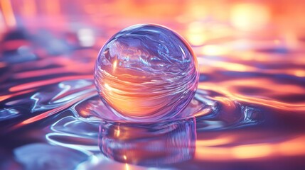 Poster - iridescent orb reflecting abstract light patterns shimmering across its surface creating a mesmerizing spectacle of color and texture