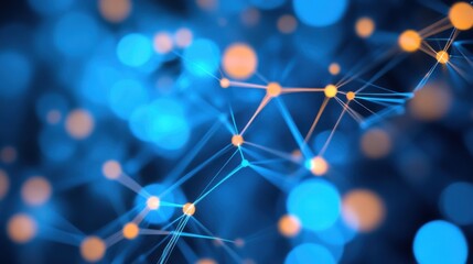 Poster - Exploring the intricate connections of digital networks in a vibrant blue and orange abstract design at night