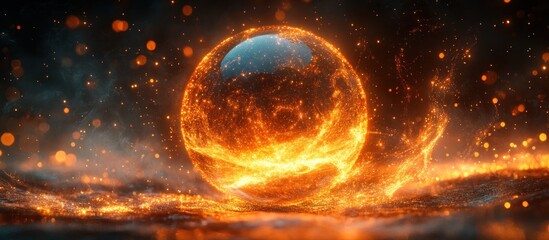 Wall Mural - fiery orb descends on a molten plain