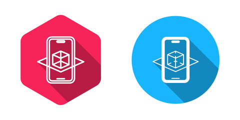 Fototapete - Filled and outline 3d modeling icon isolated with long shadow background. Augmented reality or virtual reality. Vector