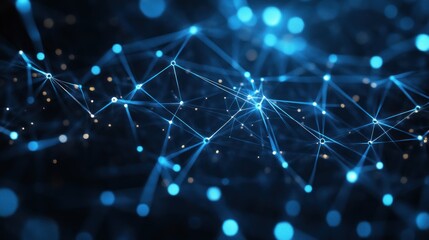 Poster - complex network structure with interconnected nodes and glowing lines symbolizing global communication and innovative digital connectivity