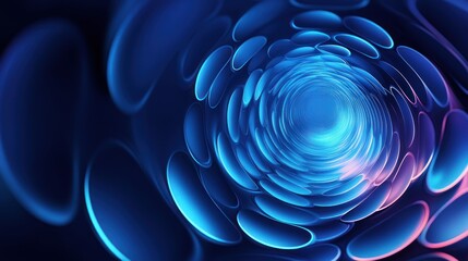 Poster - abstract futuristic tunnel with a pattern of glowing blue and purple ovals creating a sense of depth and technological innovation