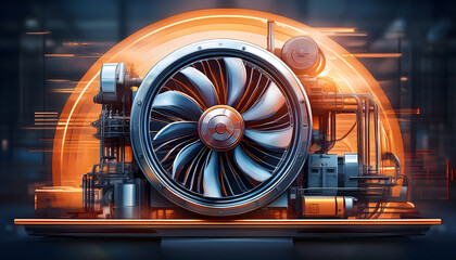 Poster - Futuristic turbine engine with intricate mechanical details and vibrant lighting effects