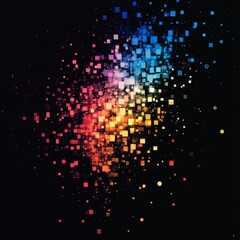 Aufkleber - Abstract Color Explosion: A Dynamic Composition of Squares and Circles on a Dark Backdrop Creates a Striking Visual Display