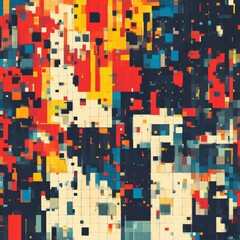 Poster - Abstract Pixelated Cityscape: A Colorful Mosaic of Urban Chaos and Order