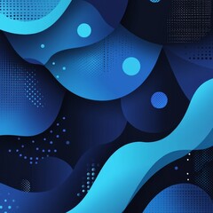 Fototapete - Ethereal Blues: A Modern Abstract Composition of Curves, Circles, and Dot Patterns in Shades of Azure and Midnight