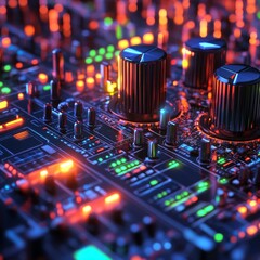 Aufkleber - Illuminated Circuit Board: A Symphony of Lights and Technology, highlighting the complex beauty of modern hardware.