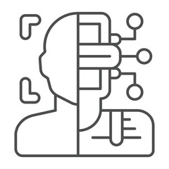Poster - Robot or person recognition thin line icon, neural network concept. Vector graphics. Virtual assistant identity sign on white background, outline style icon for mobile or web design.