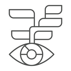 Poster - eye with many dialog bubbles thin line icon, neural network concept. vector graphics. learning data 