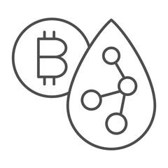 Poster - Airdrop projects with bitcoin coin thin line icon, neural network concept. Vector graphics. Drop with connections and coin sign on white background, outline style icon for mobile or web design.