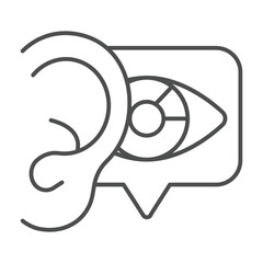 Poster - ear and bubble with eye thin line icon, neural network concept. vector graphics. sound recognition, 