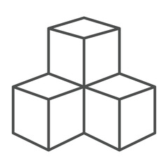 Poster - three cubes of program data thin line icon, neural network concept. vector graphics. database storag