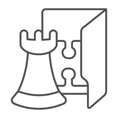 Poster - Games folder thin line icon, neural dataset concept. Vector graphics. Folder with tower chess and puzzle piece, gaming data sign on white background, outline style icon for mobile or web design.