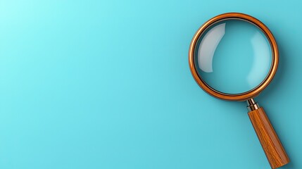 Poster - Exploring curiosity with a magnifying glass on a blue surface close-up abstract conceptual photography