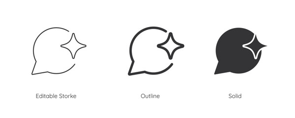 Leinwandbilder - Chat with AI icon set. Support and service by AI. Artificial intelligence sign. Line and silhouette icon. Icons for app user interface and web elements. Vector illustration. Editable stroke.