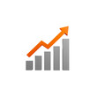 © Patrick - Growth chart bar graph with ascending orange arrow, Business growth and success visualization, Financial performance metrics and positive trend indicator