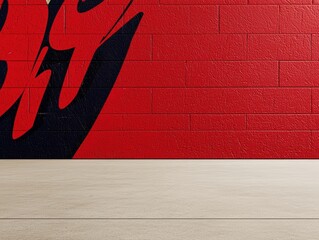 Poster - Edgy Urban Graphic Collage with Bold Black Red Graffiti Lette on Vibrant Red Brick Wall Artistry