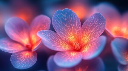 Wall Mural - Glowing flowers close-up, vibrant colors, bokeh background, nature aesthetic