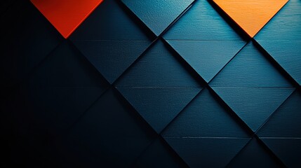 Poster - Calming Geometric Pattern of Dark Teal and Muted Orange Triangles in Soft Focus Creating Texture