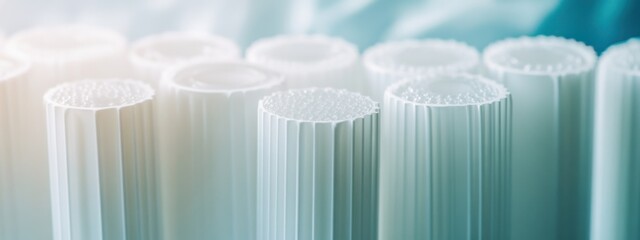 Poster - White cylindrical structures arranged close together creating an abstract sense of depth and texture in a soft-lit environment