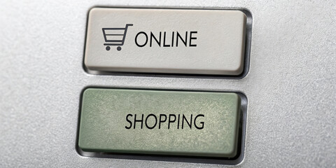 Poster - Online shopping button digital commerce e commerce shopping concept technology internet retail consumer purchase transaction