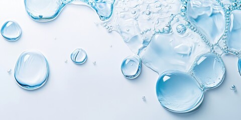Poster - Clear droplets of water on a smooth surface reflecting light in a serene setting