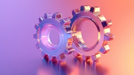 Poster - Colorful transparent gears displayed on a gradient background showcasing modern design and engineering aesthetics