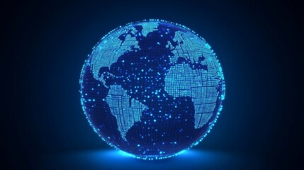 digital earth: glowing network globe with connections and global data